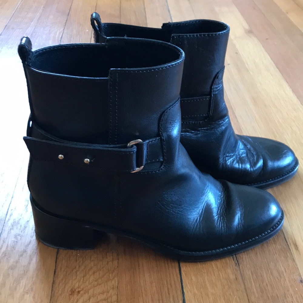 Black J Crew leather moto ankle boots 7